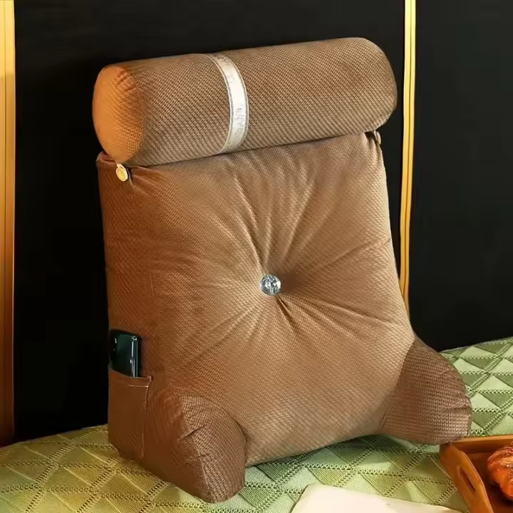 Almohada de respaldo de terciopelo con brazos para sentarse en la cama, cojín para descansar, cuña grande para niños y adultos - 1