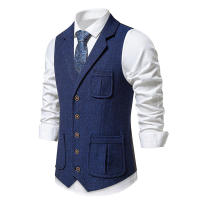 Chaleco de Tweed Grueso de Moda Retro para Hombres Chaleco de Fiesta de Ocio Casual Británico con Múltiples Bolsillos - details 12
