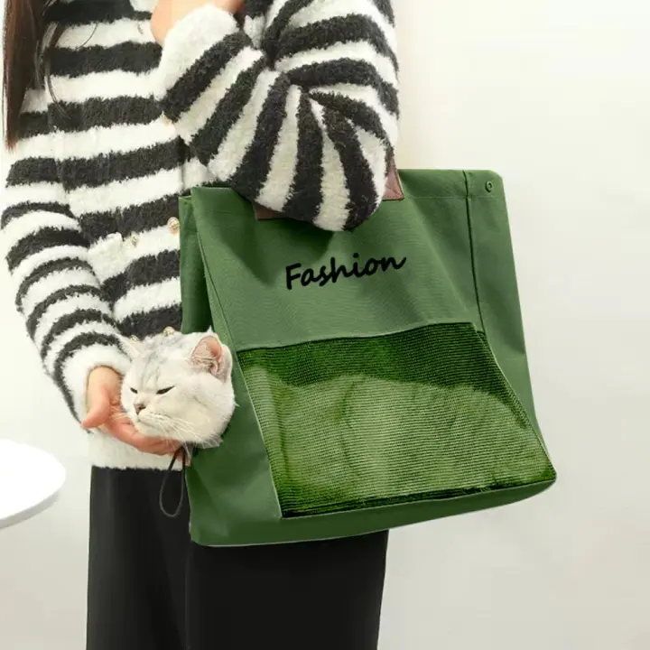 Bolsa de transporte para gatos de lona suave y duradera, bolso portátil transpirable para mascotas, bolsa de transporte de malla para mascotas de alta capacidad para perros - 1