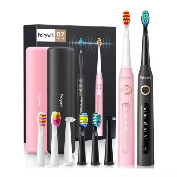 Cepillo de Dientes Eléctrico Sonido Fairywill USB Recargable FW-507 Impermeable con Cabezas de Repuesto para Adultos Fuente de Alimentación DC/Batería - 1