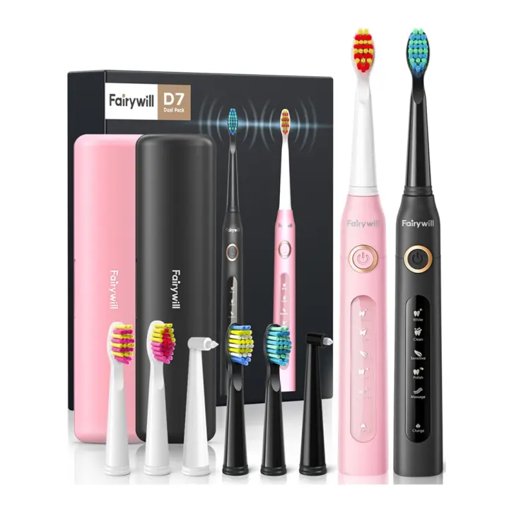 Cepillo de Dientes Eléctrico Sonido Fairywill USB Recargable FW-507 Impermeable con Cabezas de Repuesto para Adultos Fuente de Alimentación DC/Batería - 1
