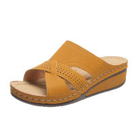 Zapatillas de mujer de talla grande, nuevas de verano, con plataforma, tacón medio, punta abierta, cruzadas y de color sólido. - details 4