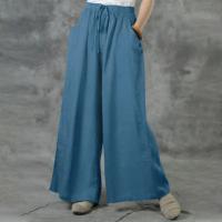 Nuevos pantalones de pierna ancha informales de talla grande de verano, pantalones de cintura elástica de lino y algodón de Color sólido, pantalones con cordón de calle para mujer - details 3