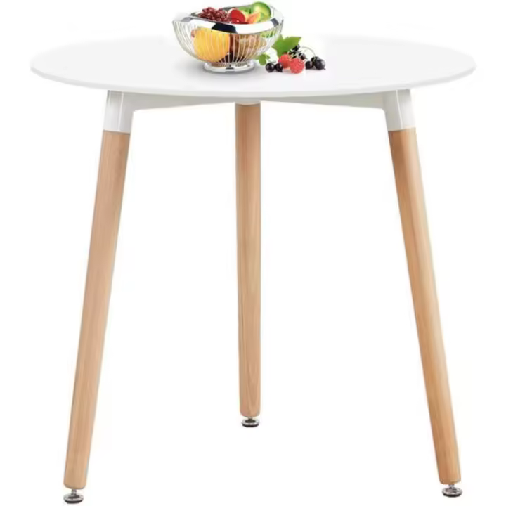 Cocina Mesa de Comedor, Estilo escandinavo Ronda Mesa y Patas de Madera de Haya, 80*72 cm, Color Blanco - 1