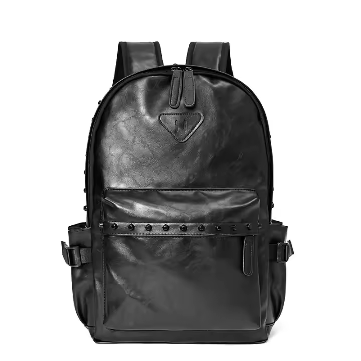 Mochila Retro De Cuero Británico Tendencia Callejera Personalidad Edición Coreana Moda Remache Estudiante Niños Mochila Casual - 1