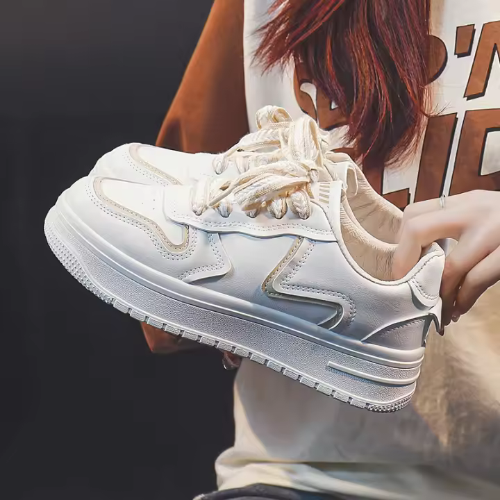 Zapatos blancos pequeños de punta baja para mujer, zapatillas con plataforma, con aumento de altura, diseño versátil - 1