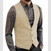 Chaleco de traje para hombre, chaleco azul de mezcla de lana con una hilera de botones, chaleco vaquero, chaqueta ajustada informal Formal de negocios - details 11