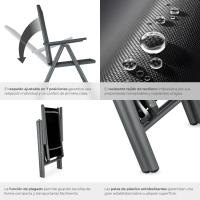 Conjunto de Sillas de Jardín Exterior de Aluminio 2 Piezas, Con Ruedas, Resalte Regulable, Resistente a la Intemperie, Transpirable, Limpieza Fácil Antracita - details 4