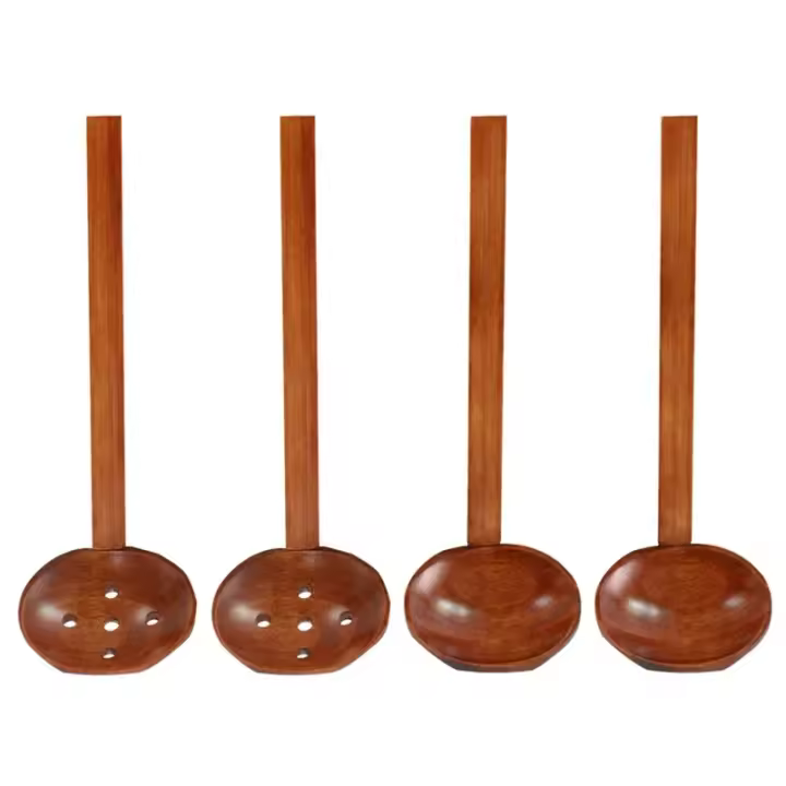 Cuchara de madera de 4 piezas Cucharones de cocina Cuchara de sopa Cucharas de madera japonesas Cuchara de ramen grande Sopa de fideos Salto Olla Colador Vajilla - 1