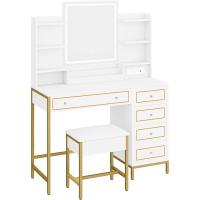 Espejo HD con Luces LED Ajustables Moderno, Blanco-Dorado, 5 Cajones y 10 Compartimentos, Enchufable y USB - details 14