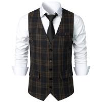 Chaleco de traje formal para hombre, chaleco de tweed con cuello en V, chalecos de traje de vestir para negocios para boda - details 3