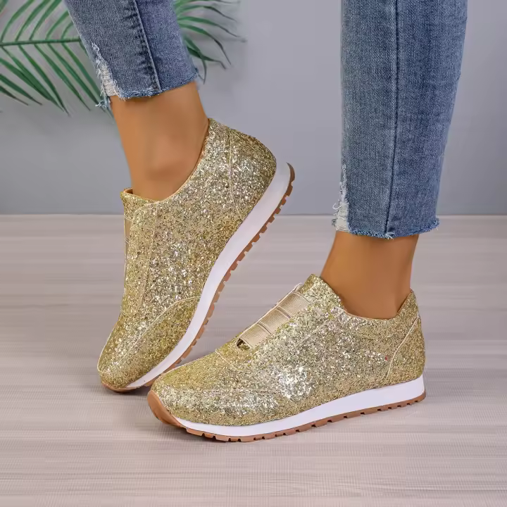 Zapatos planos informales de malla para mujer, zapatillas vulcanizadas con lentejuelas y cordones, deportivas para correr al aire libre, otoño - 1