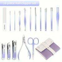 Juego de manicura con estuche portátil de cuero, cortaúñas de función completa, juegos de pedicura de acero inoxidable, Idea de regalo, 16 piezas por juego - details 2