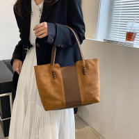 Bolso de mano de gran capacidad con superficie de gamuza para mujer, bolso de mano de ocio de moda coreana, bolso de mano con empalme de colisión de colores vintage - details 5