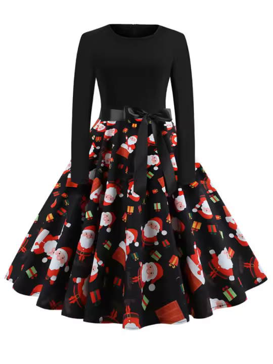 Women winter Christmas 50s 60s vintage swing elegant party a line dress - 1