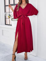 Vestido de mujer con cuello en V y mangas, elegante estilo bohemio - details 9