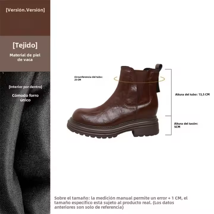 Botas Chelsea de realce interior lavadas de terciopelo de piel de vaca, botines cortos de suela gruesa estilo chimenea británica retro - 1