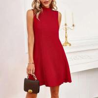 Elegante Vestido Mini sin Mangas de Color Sólido Cuello Alto, Lazo, Vestido de Encaje para Mujeres - details 2