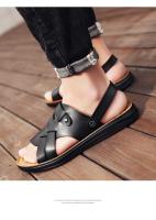 Sandalias planas de cuero para hombre con correa ajustable de doble propósito, cómodas sandalias de playa antideslizantes con punta abierta - details 11