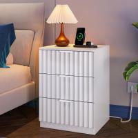 Mesitas de Noche con luces LED y Estación de Carga (2 Tomas AC, 2 Puertos USB) Mesita de Noche Blanca Mesas Auxiliares con 1 compartimento abierto y 2 cajones para Dormitorio Salón - details 35