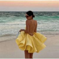 Vestido de Playa de Cintura Alta con Volantes Vestido de Vacaciones para Mujeres con Encaje de Verano con Espalda Descubierta - details 8