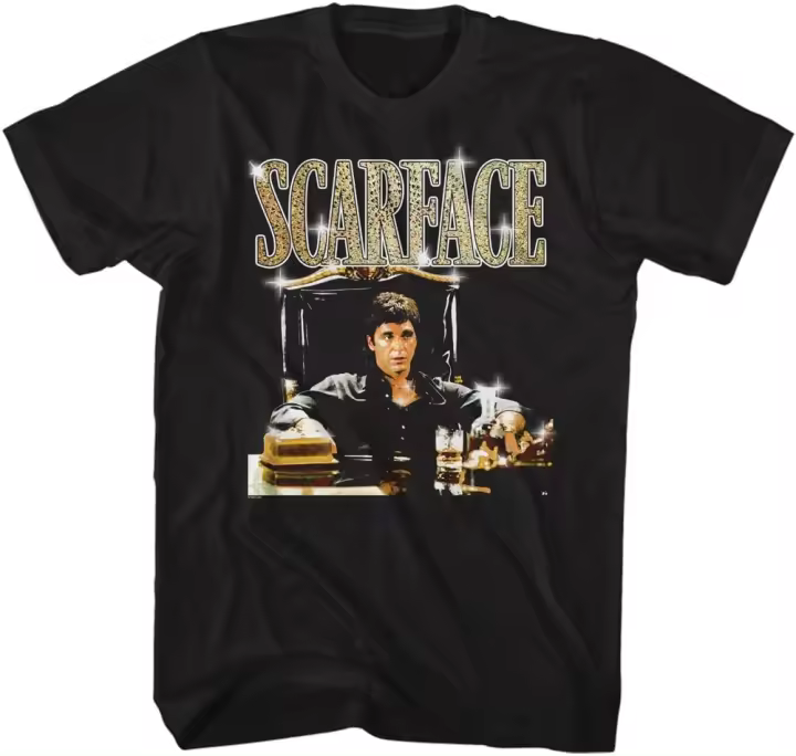 Camiseta Gráfica de Película Scarface Manga Corta, Estilo 80s, Moda para Hombres - 1