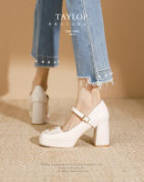 Zapatos de punta cuadrada con tacón grueso y tacón alto plano con hebilla de flor pequeña - details 2