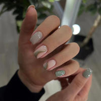 24 Piezas De Uñas Postizas Cortas Y Cuadradas Simples Y Moda Con 1 Pegamento De Uñas Y 1 Linterna W1059 Material De Resina - details 0