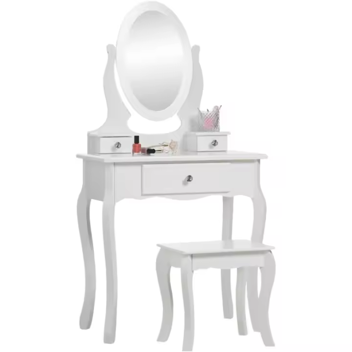 Projekt Tocador de Maquillaje Niña, Blanco Tocador Madera Niña 8 a 13 años, Tocador Maquillaje Pequeño con Taburete y Espejo, Muebles de Dormitorio para Infantil, Regalo di Compleanno - 1