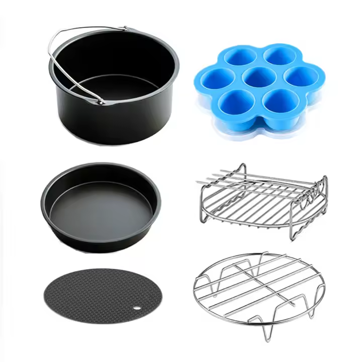 Juego de accesorios para freidora de aire de 7 pulgadas, rejilla para vapor de Maple inoxidable, Plato para pizza, 6 Unidades - 1