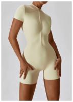 Mono de Yoga para Mujer Verano Manga Corta Cierre Medio Ajuste Rápido Secado Sudoración Baile Fitness Centro Mono Corto Bodysuit Material de Nylon Temporada Otoño Invierno - details 15