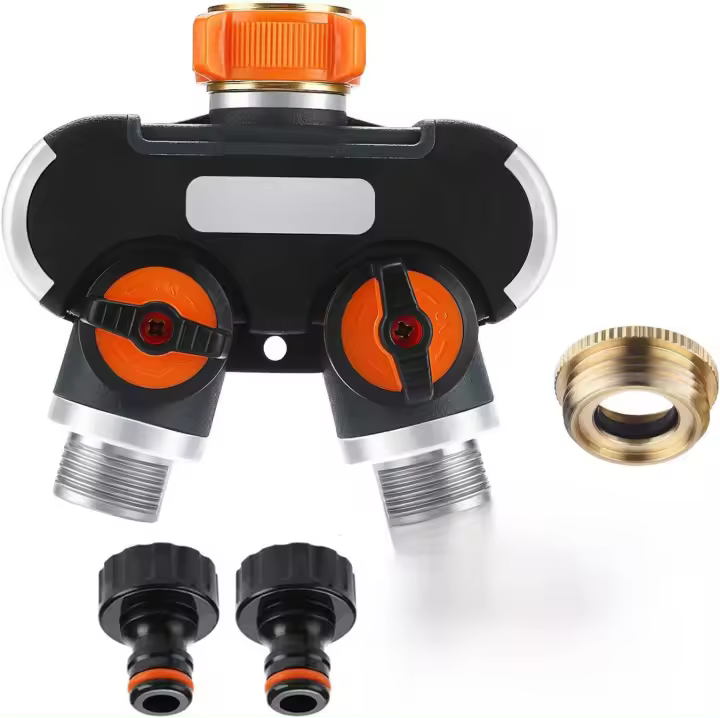 Divisor, grifo de jardín de 2 vías, conector de manguera en Y de 3/4" para grifo con conectores y arandelas - 1