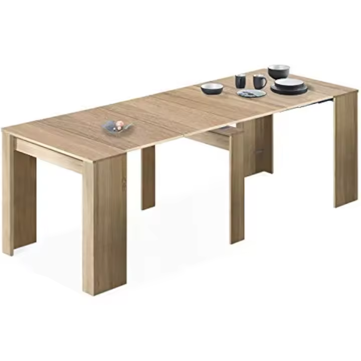 Consola, Mesa Extensible, Mesa para Salón, recibidor o Cocina, Acabado en Roble Canadiense, Medidas: 50-235 cm (Largo) x 90 cm (Ancho) x 78 cm (Alto) - 1