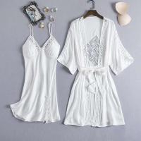 Conjunto de Pijama de Satén Delgado Estilo Kimono Blanco Traje de Baño de Moda para Mujeres - details 0