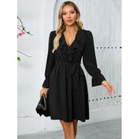 Vestido elegante y bonito con cuello en V para mujer, vestidos informales de manga larga de Color sólido, liquidación - details 15