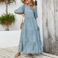 2024 talla grande, falda holgada informal con cuello redondo y estampado floral - details 7