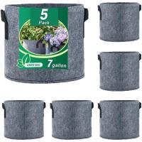 5 bolsas de cultivo, macetas de tela de aireación no tejida de primera calidad con asas, gruesas y resistentes para verduras, flores, frutas, vivero de jardinería interior y exterior (7 galones) - details 0