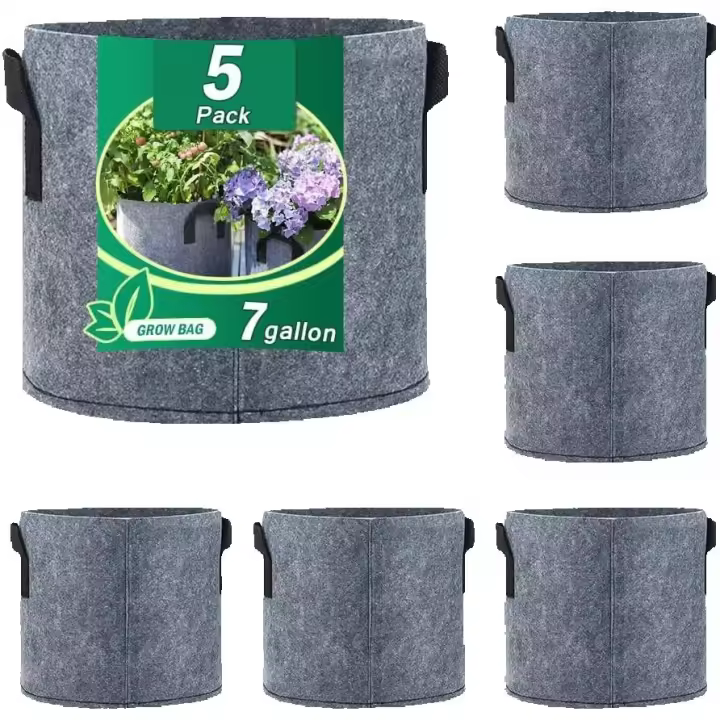 5 bolsas de cultivo, macetas de tela de aireación no tejida de primera calidad con asas, gruesas y resistentes para verduras, flores, frutas, vivero de jardinería interior y exterior (7 galones) - 1