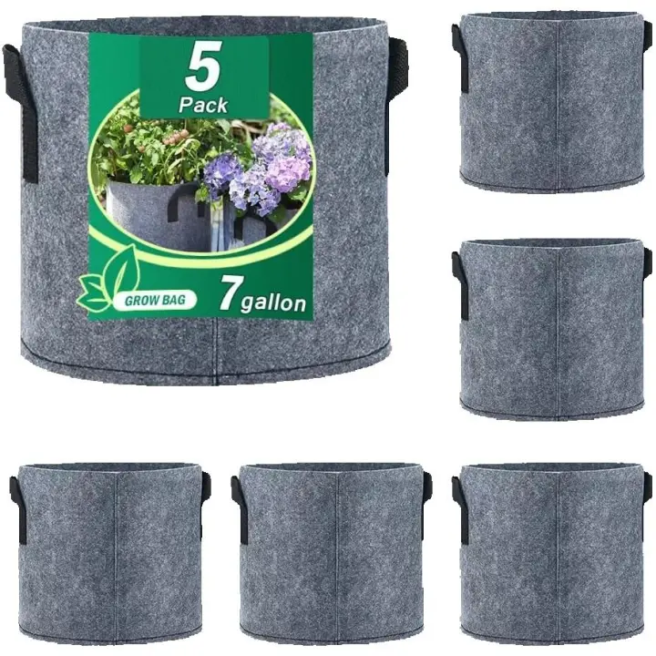5 bolsas de cultivo, macetas de tela de aireación no tejida de primera calidad con asas, gruesas y resistentes para verduras, flores, frutas, vivero de jardinería interior y exterior (7 galones) - 1