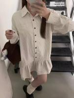 「MD」Vestido corto holgado con volantes para mujer, camisas a rayas, serie coreana, dulce y pequeño, para principios de otoño - details 5