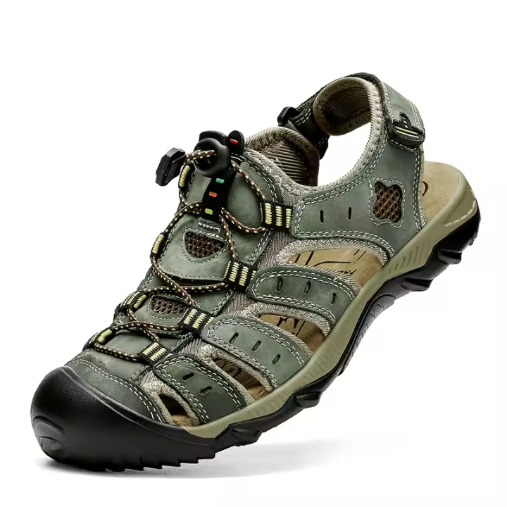 Sandalias deportivas de verano para hombre, sandalias para senderismo al aire libre, punta cerrada, cuero, atléticas, cómodas, para caminar, sandalias de playa, zapatos de agua - 1