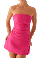 Vestido de tubo para mujer, sin tirantes, sin mangas, ajustado, fruncido, mini vestido de fiesta de verano - details 0