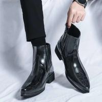 Zapatos de tacón alto puntiagudos informales Chelsea para hombre, vestido, botines de cuero, para hombre - details 5