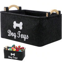 Cesta de Almacenamiento de Juguetes para Mascotas Plegable de Lino Mango de Madera Duradera - details 0