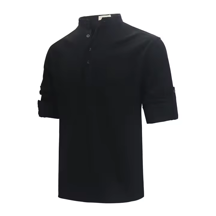 Camisas Polo de Algodón Lino para Hombres Cuello Henley Ligero Colores Sólidos - 1