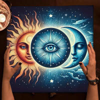 Mantel Págano Divinatorio Azul Sol y Luna Decoración de Hogar Wicca para Tarot y Brujería - details 0