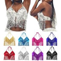 Sujetador de danza del vientre con lentejuelas, Top Halter, borla brillante, disfraces de espectáculo, Ropa de baile para festivales de Tailandia, India, Mujeres Árabes - details 9
