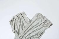 Vestido Largo y Elegante con Cintura de Moda Callejera Manga Corta, Cuello Diagonal Ruched, Sin Cintura, Abrigos de Hueco para Mujeres - details 5
