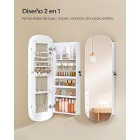 Armario para Joyas Espejo Joyero de Pared con Luz LED y Cerradura Varios Compartimentos para Pendiente, Collar, Superficie Blanca y Forro Gris Beige Organizador de Almacenamiento de Muebles - details 4