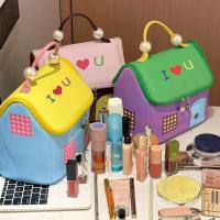 Estuche cuadrado para cosméticos para casa pequeña, bolsa de maquillaje de mano de gran capacidad con forma de casa, bolsa de almacenamiento portátil con cremallera de dibujos animados para mujer - details 5